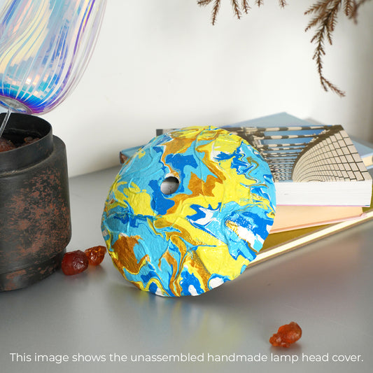 Golden Wave Marble Lamp – Yellow & Blue Swirl Light