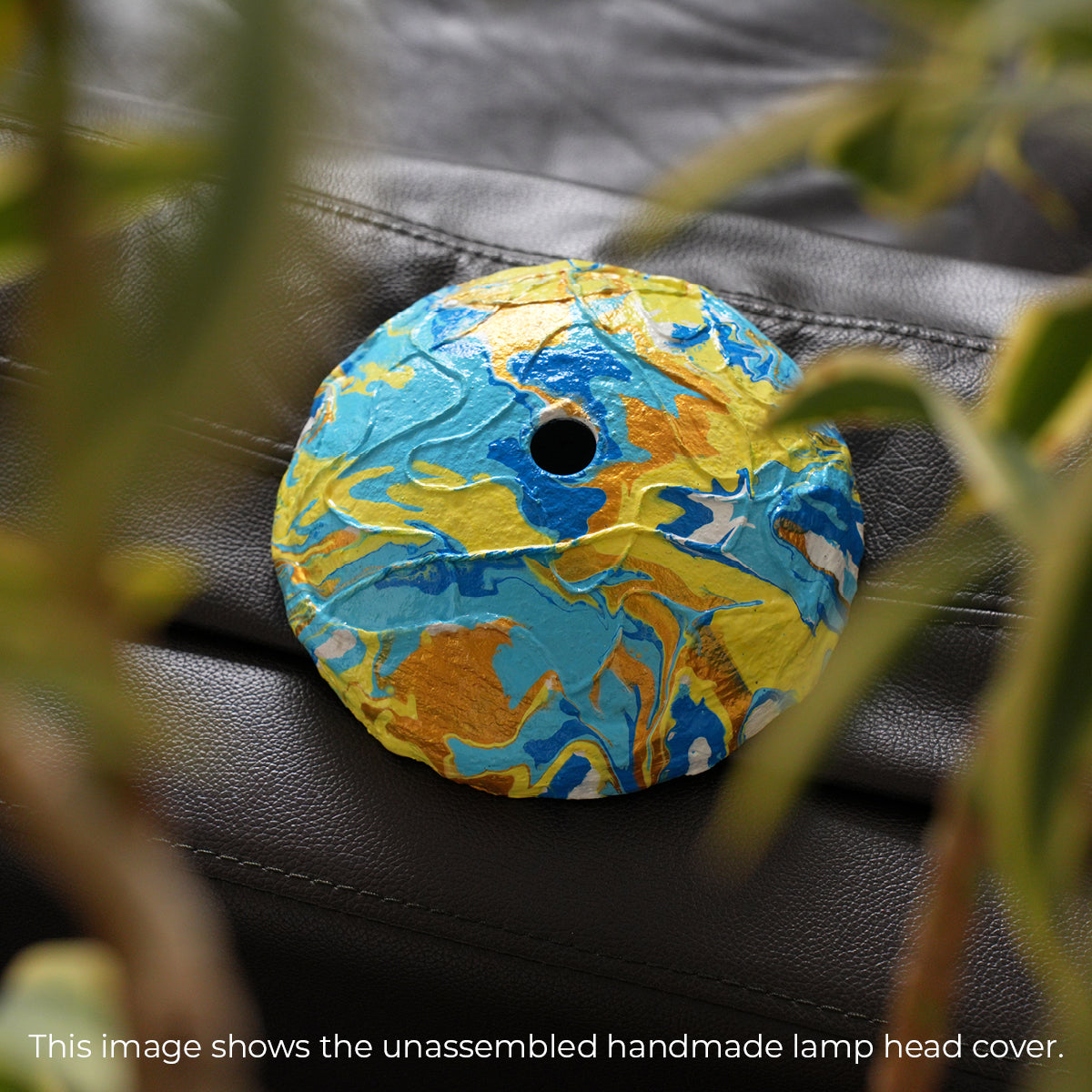 Golden Wave Marble Lamp – Yellow & Blue Swirl Light