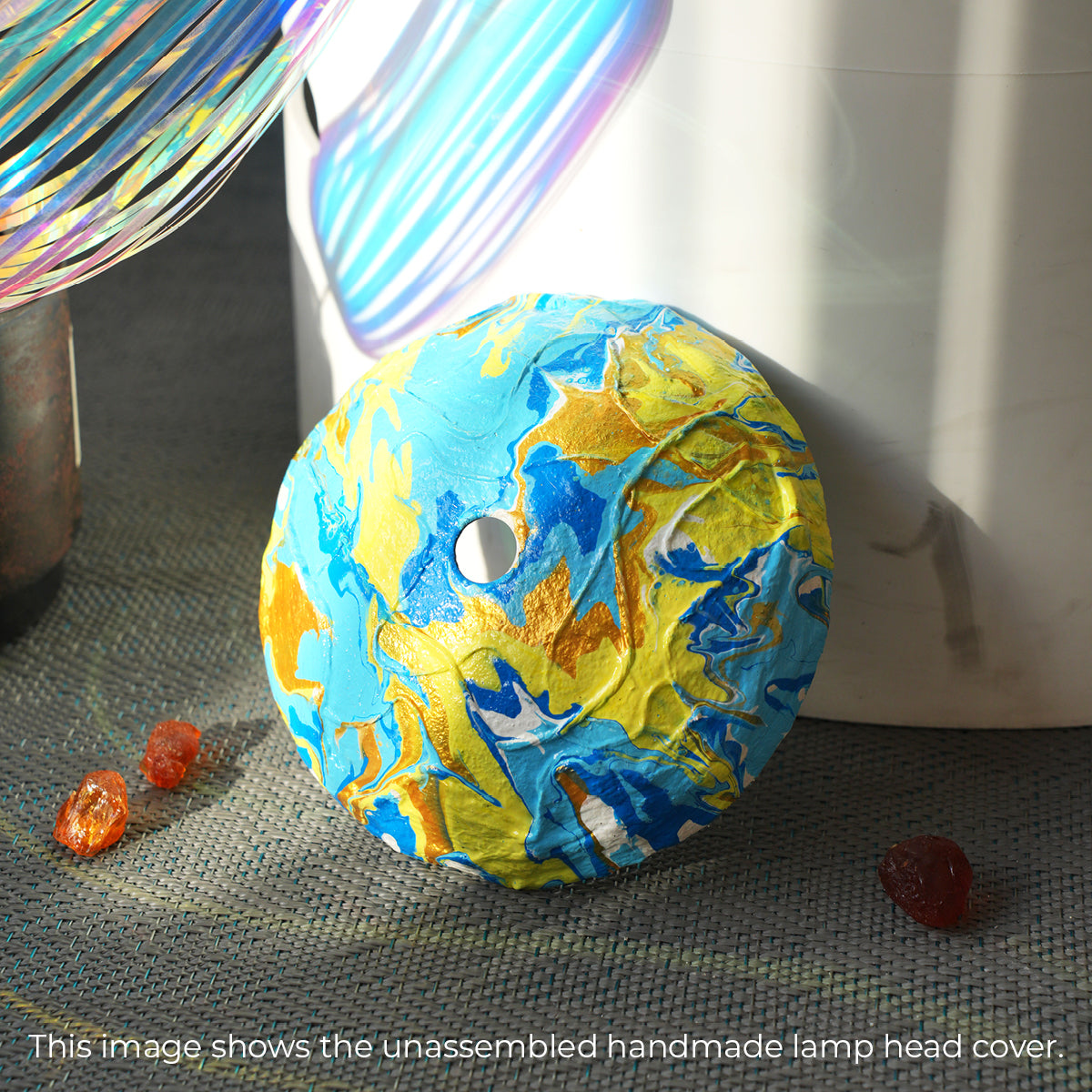 Golden Wave Marble Lamp – Yellow & Blue Swirl Light